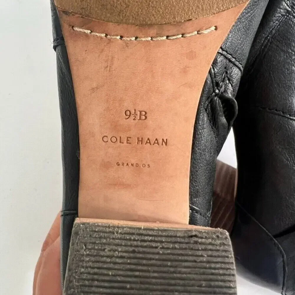 Cole Haan Bootie Women 9.5 B Black Leather Cassidy Side Zip Straps Ankle D41598